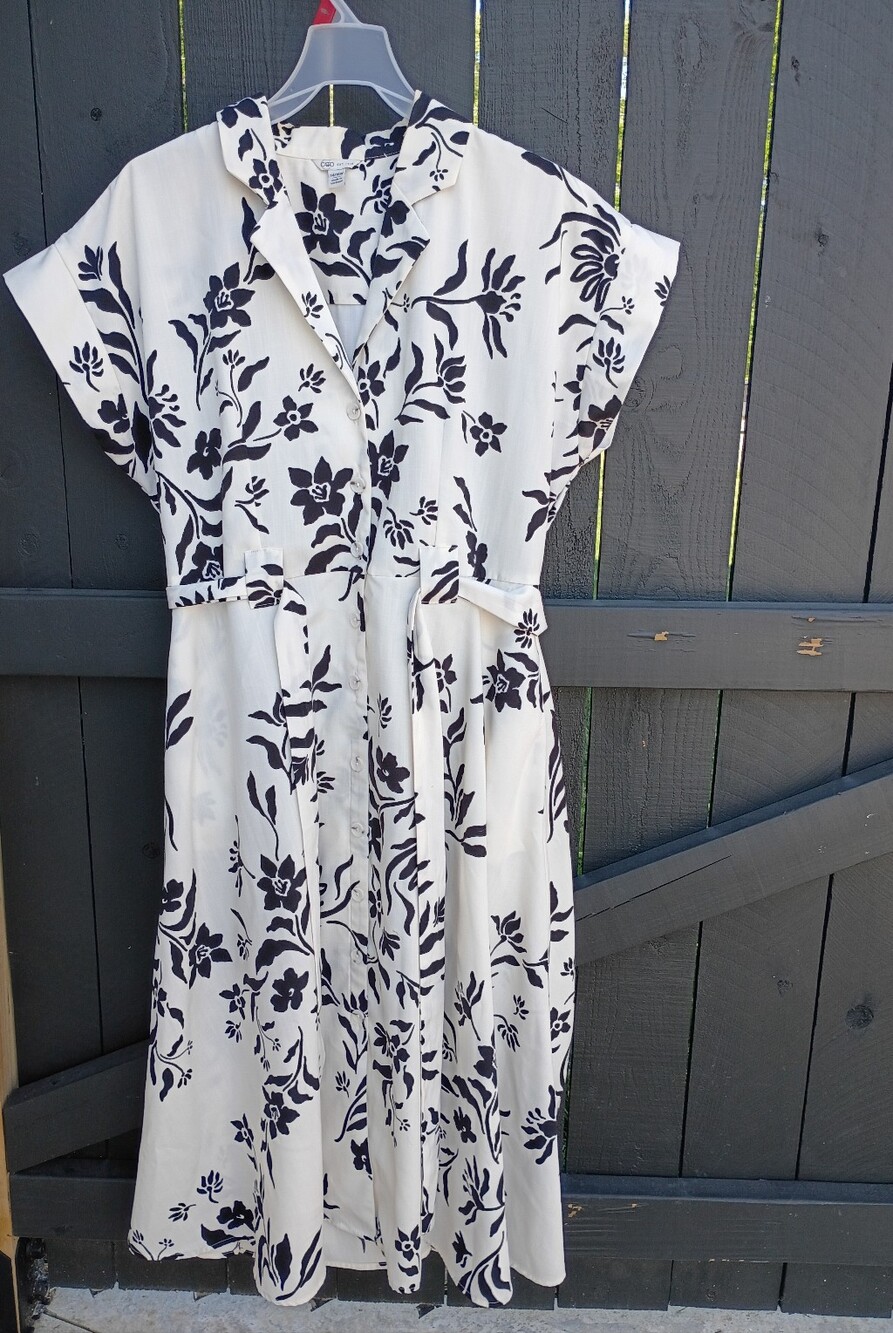 Cato White Dress with Black Floral Print Midi